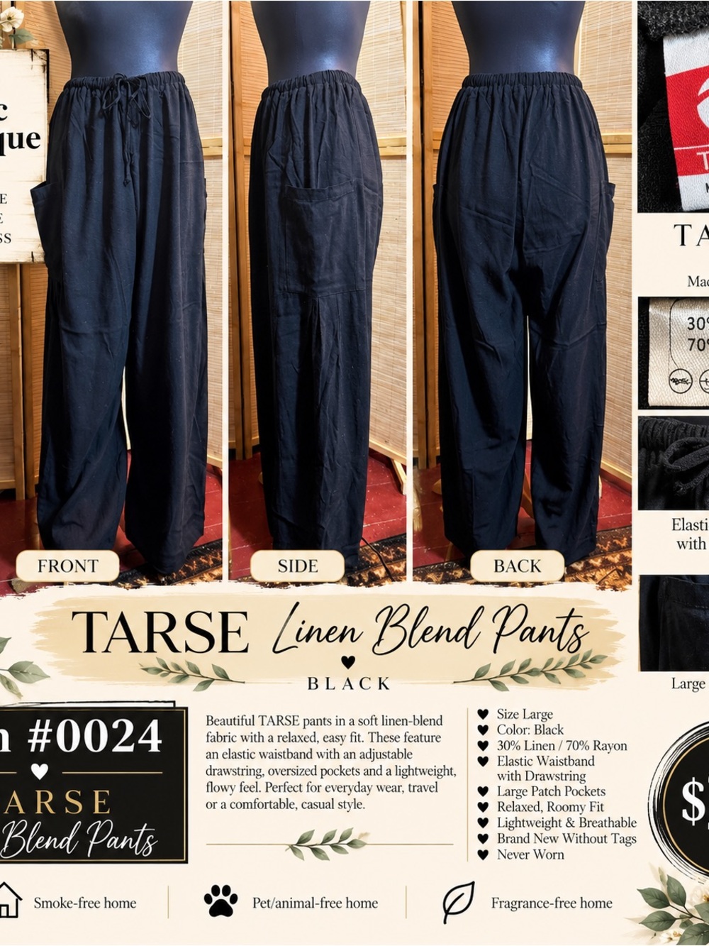 Tarse Linen-Blend Relaxed Pants - Black